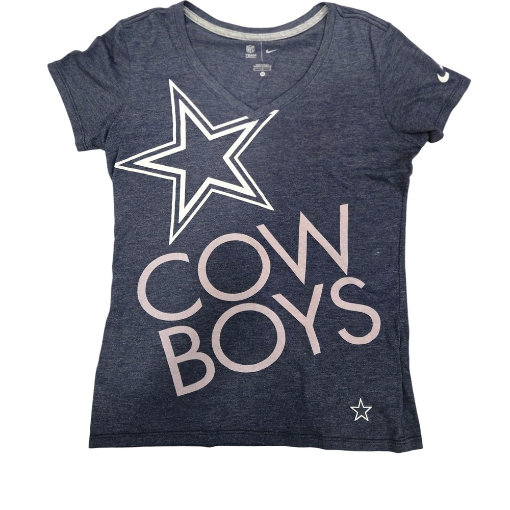 Nike‎ NFL Dallas Cowboys Womens V-Neck T-Shirt Navy Blue Heathered Medium Star